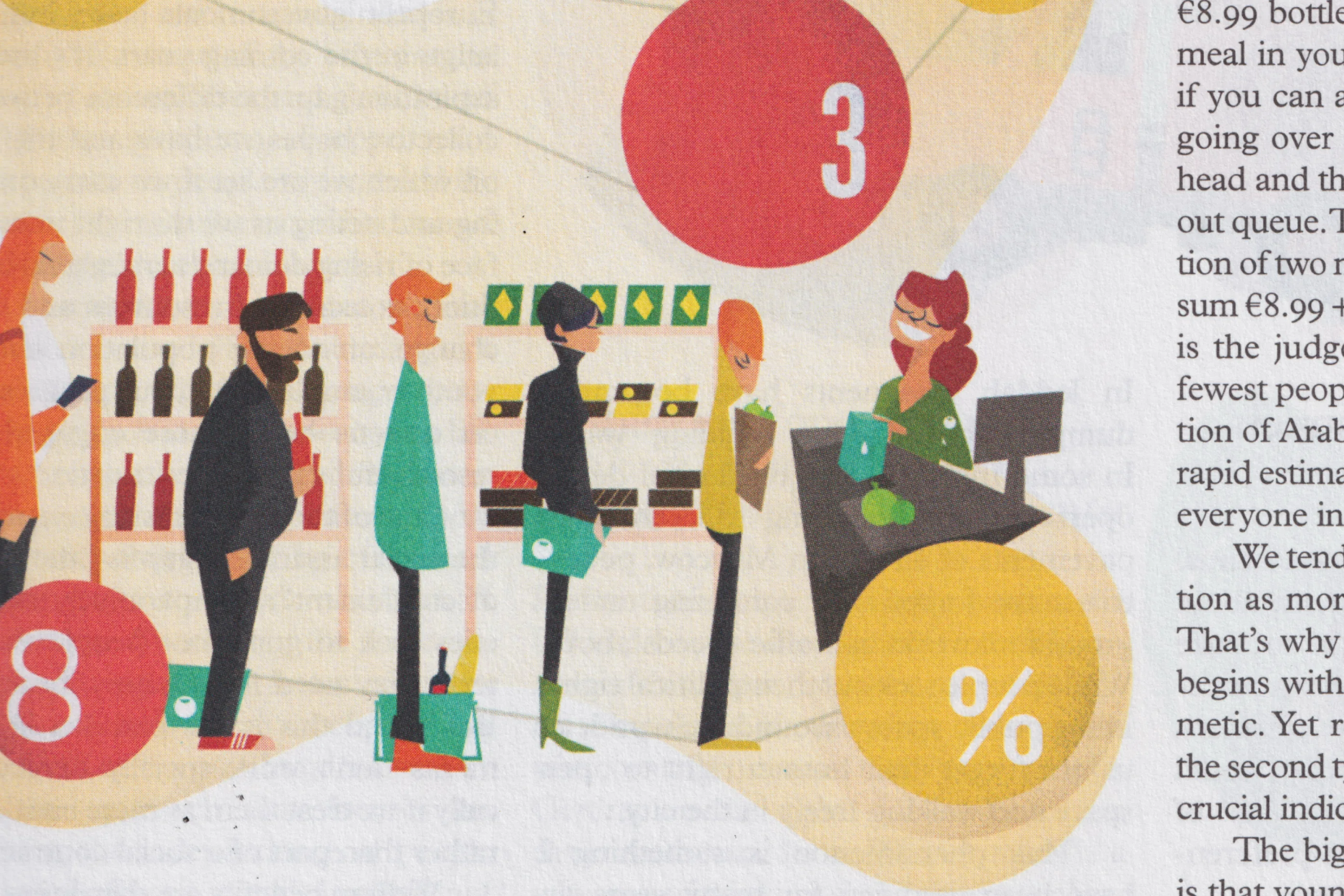 Monocle issue 51 — Outside the Box, shoppers queueing along a shelf of ideas