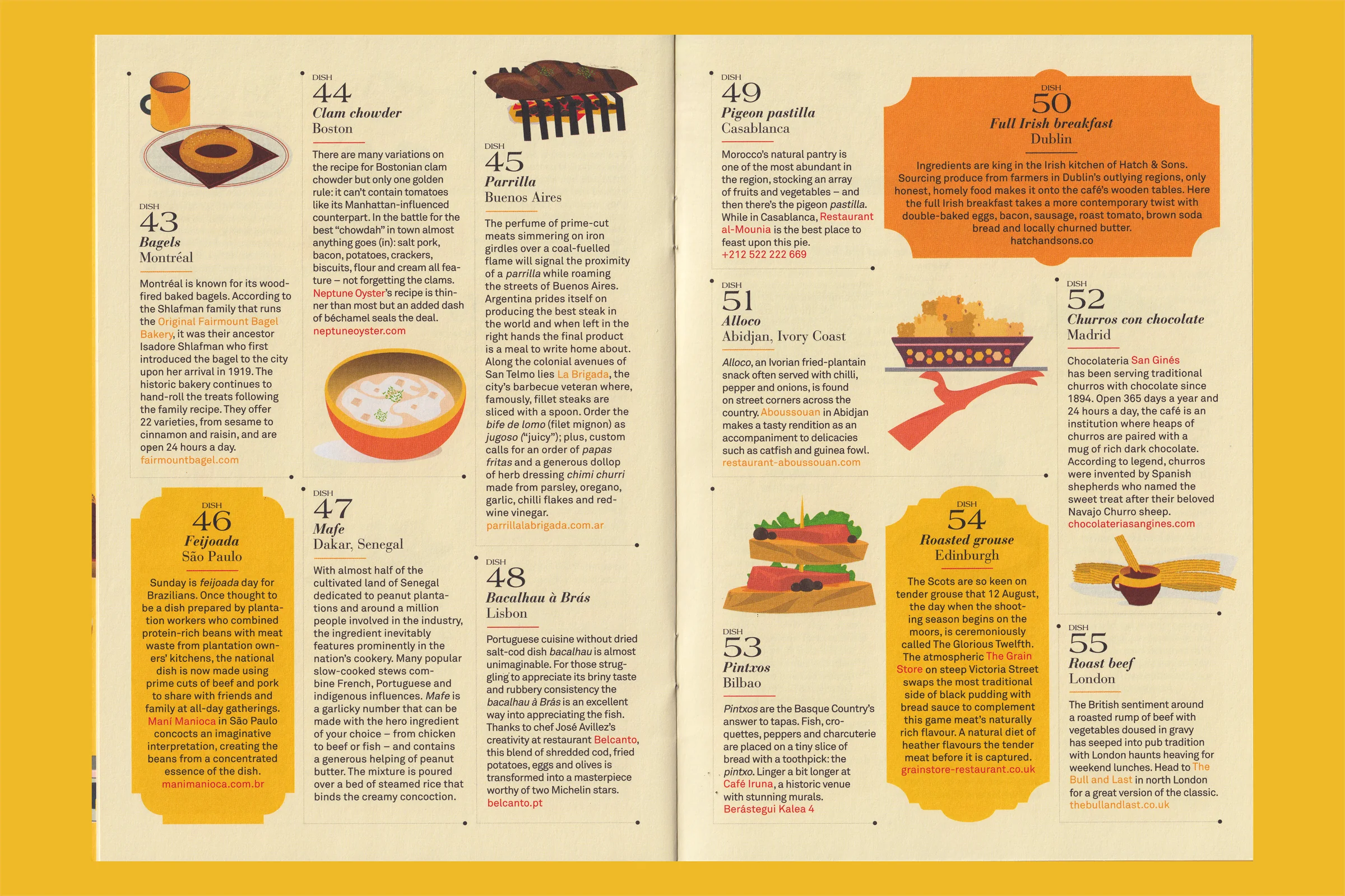 Around the world in 80 dishes — bagels, clam chowder, pigeon pastilla and churros con chocolate