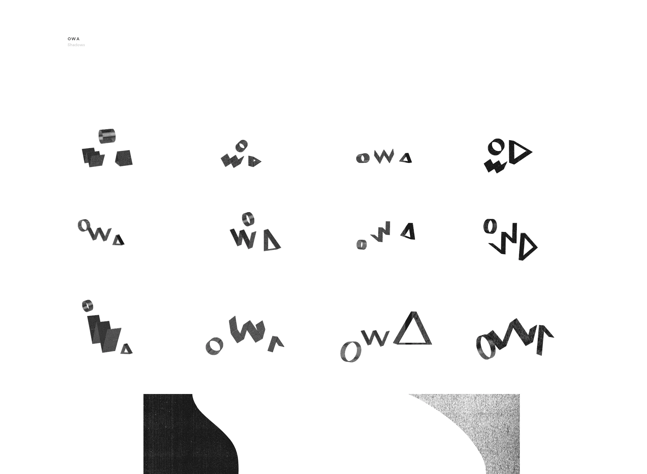 Owa Yurika — the marks extruded into 3D objects with grain and shadow
