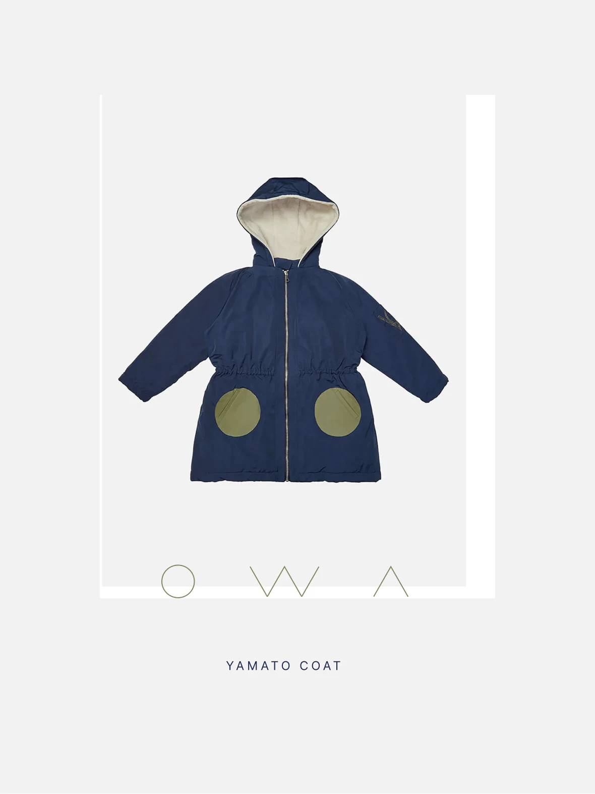 Owa Yurika — Yamato coat, the circle of the mark reappearing as oversized pockets